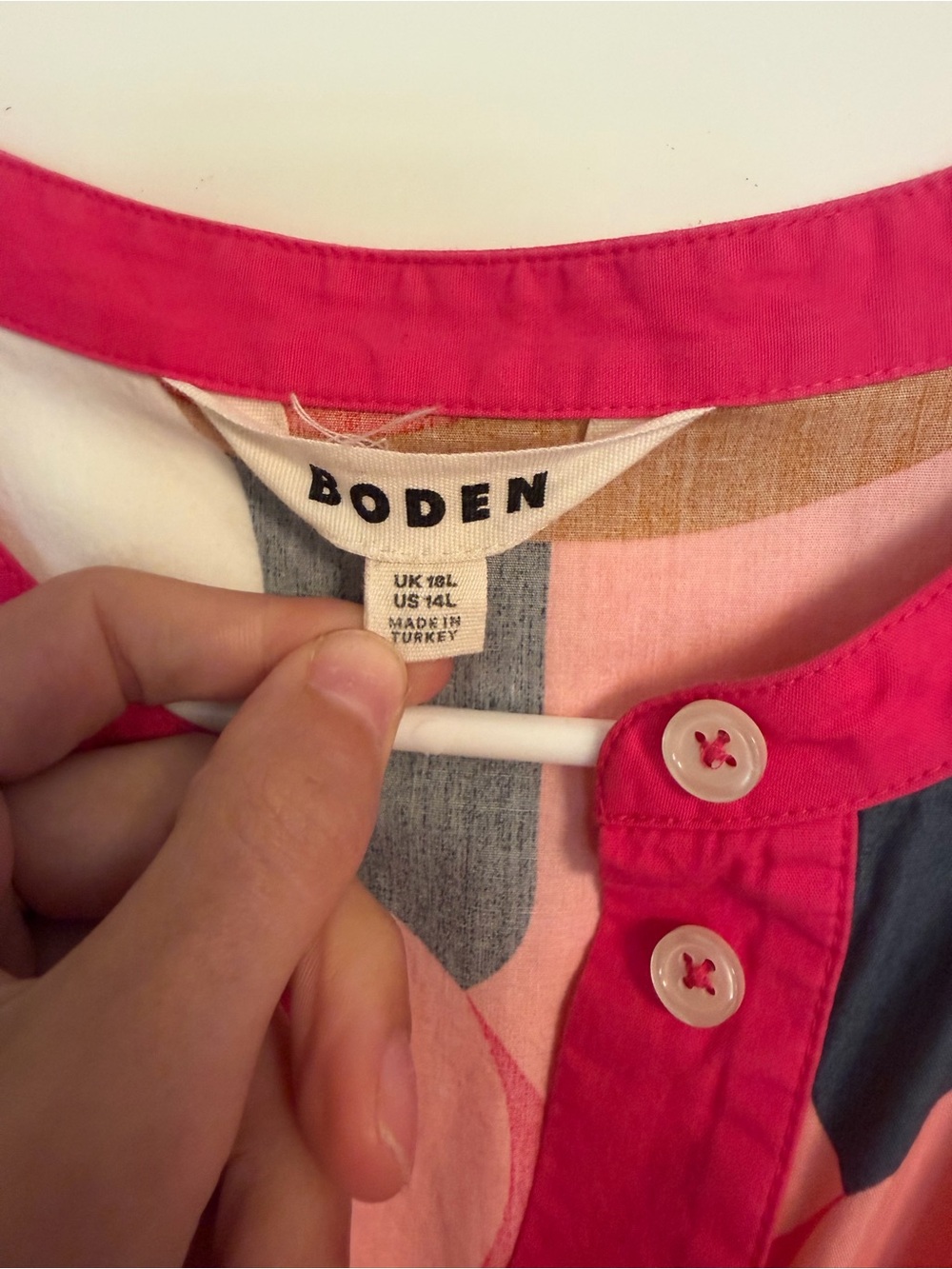 BODEN COTTON Button-Front Midi Dress in Pink Multi Print - Picture 4 of 4